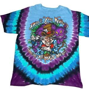 Liquid Blue Alice in Wonderland T-Shirt Men XLarge Blue Tie Dye Psychedelic
